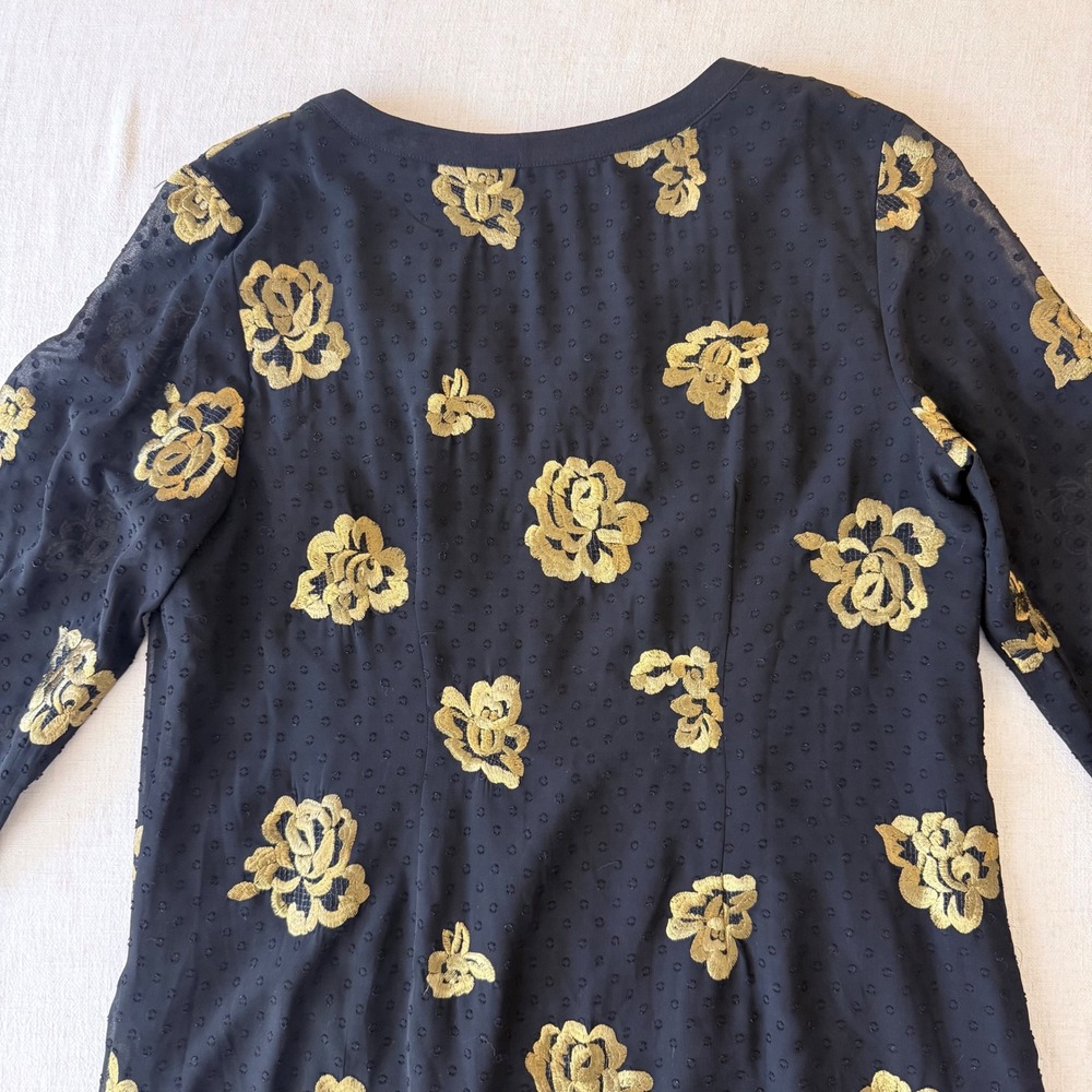 Cabi Dress Womens Medium Black Gold Floral Embroidered Shift Mini - Picture 9 of 10